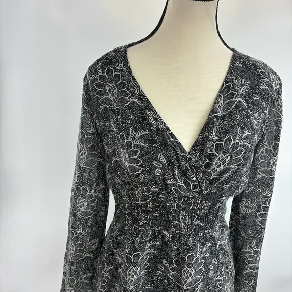 LOFT Women's Black White Silk Top S Floral Print - Picture 2 of 6
